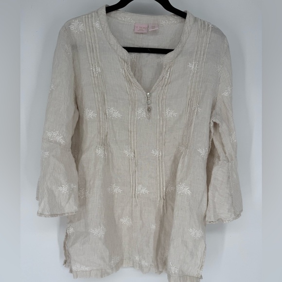St. Tropez Tops - St. Tropez Beige Floral Embroidered Tunic
